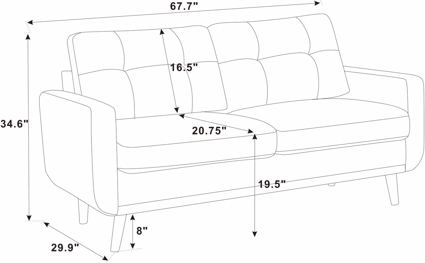 Ball & Cast 67.7" Loveseat Sofa,Mid Century Modern Love Seat Couches for Living Room,Button Tufted Upholstered Small Couch with Solid Wood Legs for Bedroom,Apartment,Office,Easy Assembly,Antique Green