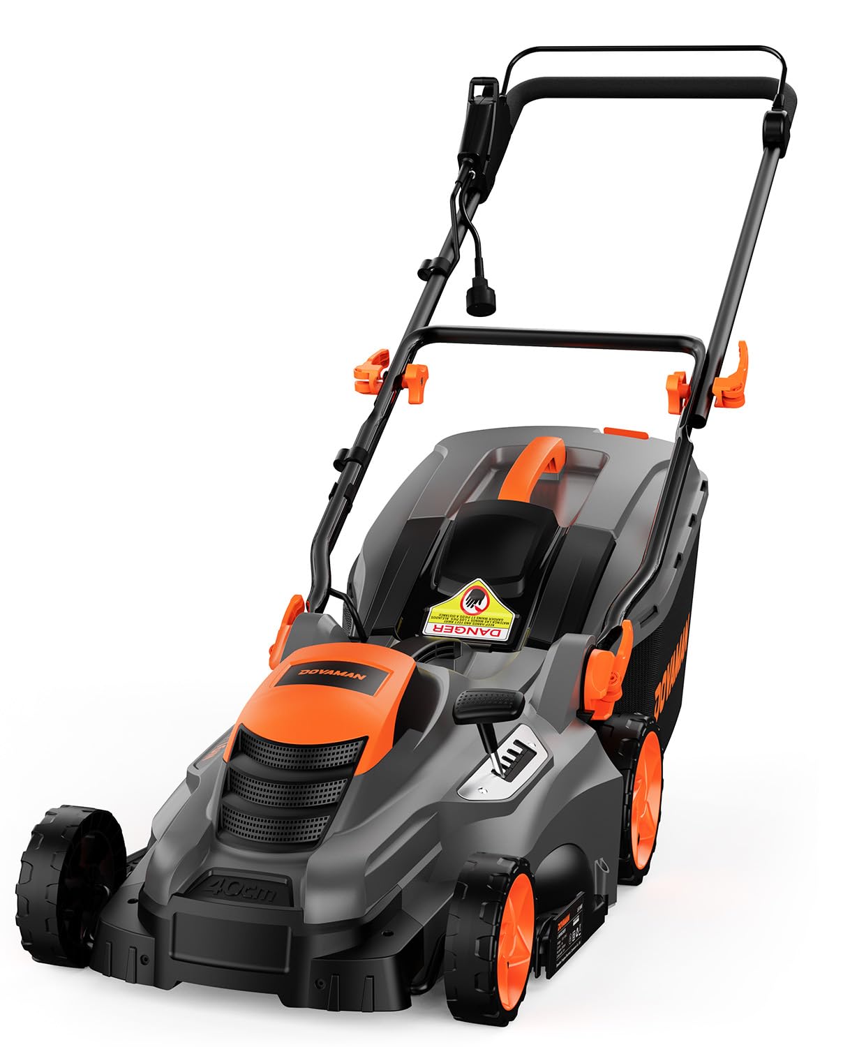DOVAMAN 13Amp 16" Lawn Mower, 98% Collection, 13.2-Gallon Bag, 5-Position Height Adjustment, 3-Step Quick Vertical Fold Storage, 2-in-1 Mulching & Bagging, Corded Lawn Mower for Your Garden