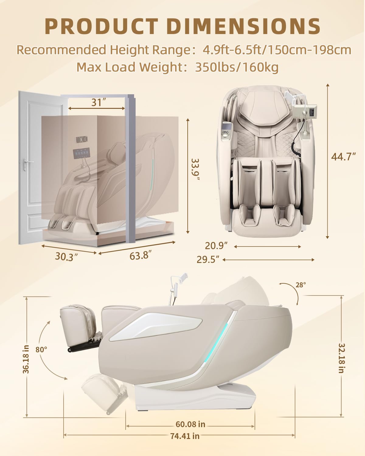 RelaxRelife Full Body Zero Gravity Massage Chair with Body Scan 4D Intelligent Shiatsu Strecth Massage, Back/Leg Heated with AI Voice Control Bluetooth Speaker Airbags SL Track Massage Beige