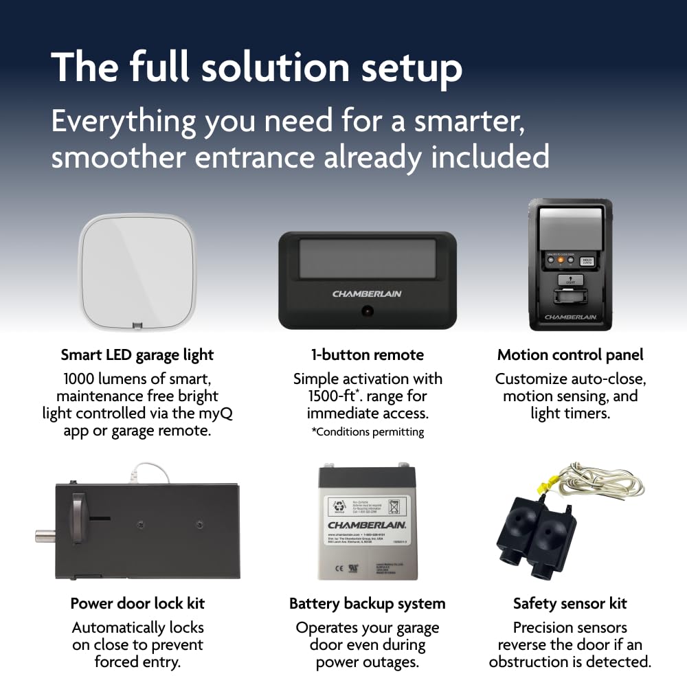Chamberlain RJO101MC Ultra-Quiet Wall Mount Garage Door Opener with Battery Backup, myQ Smart Wi-Fi Control, LED Lighting System, Space-Saving Design for Quiet Operation
