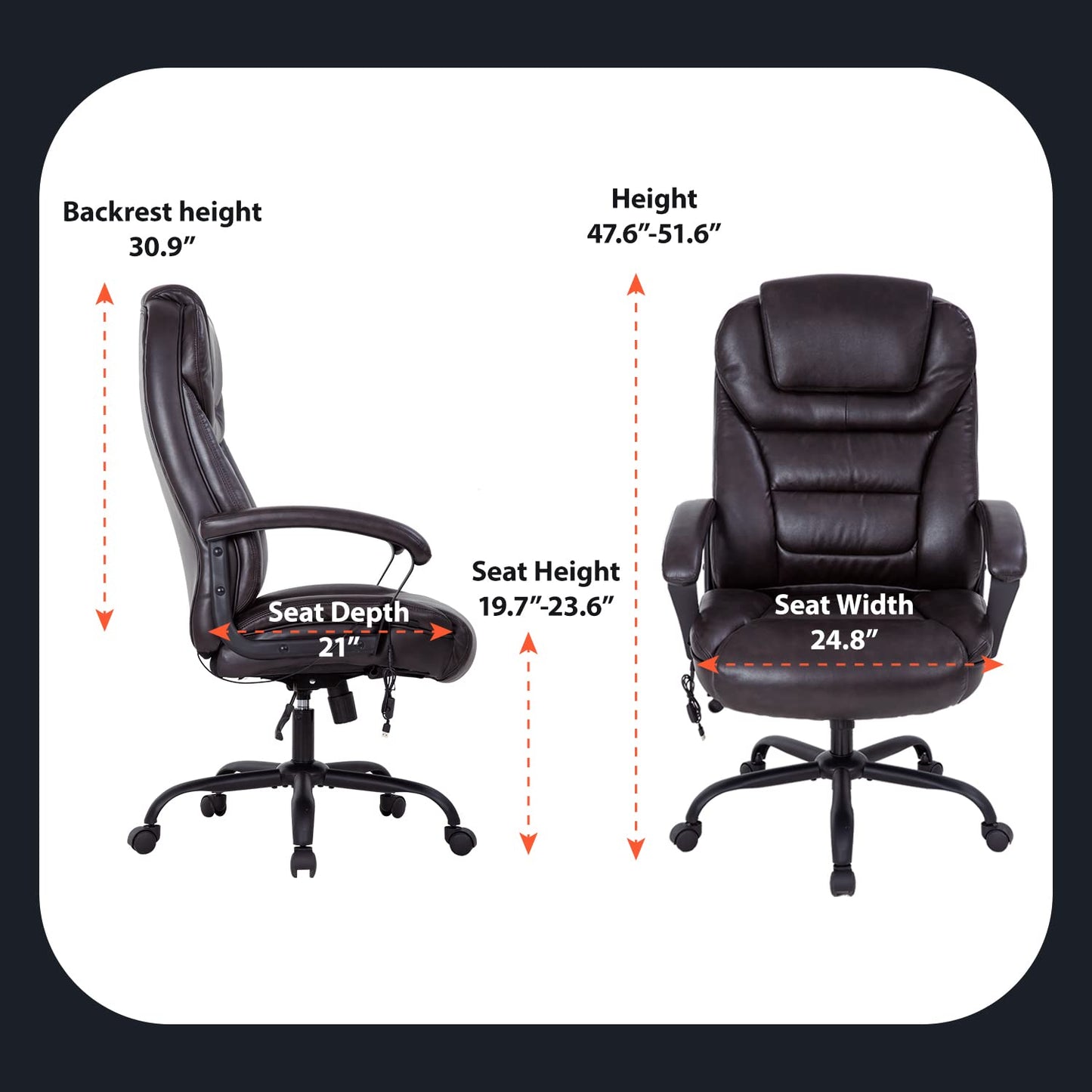 Office Chair Big and Tall 500lbs Ergonomic Computer Chair High Back PU Leather Wide Seat Desk Chair with Lumbar Support Arms Executive Task Chair for Hone Office,Brown
