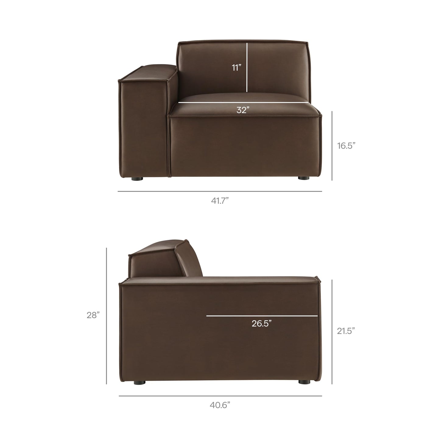 Modway Restore Left-Facing Faux Leather Modular Lounge Chair in Espresso - Living Room Vegan Leather Upholstered Single-Arm Accent Armchair for Sectional Sofa