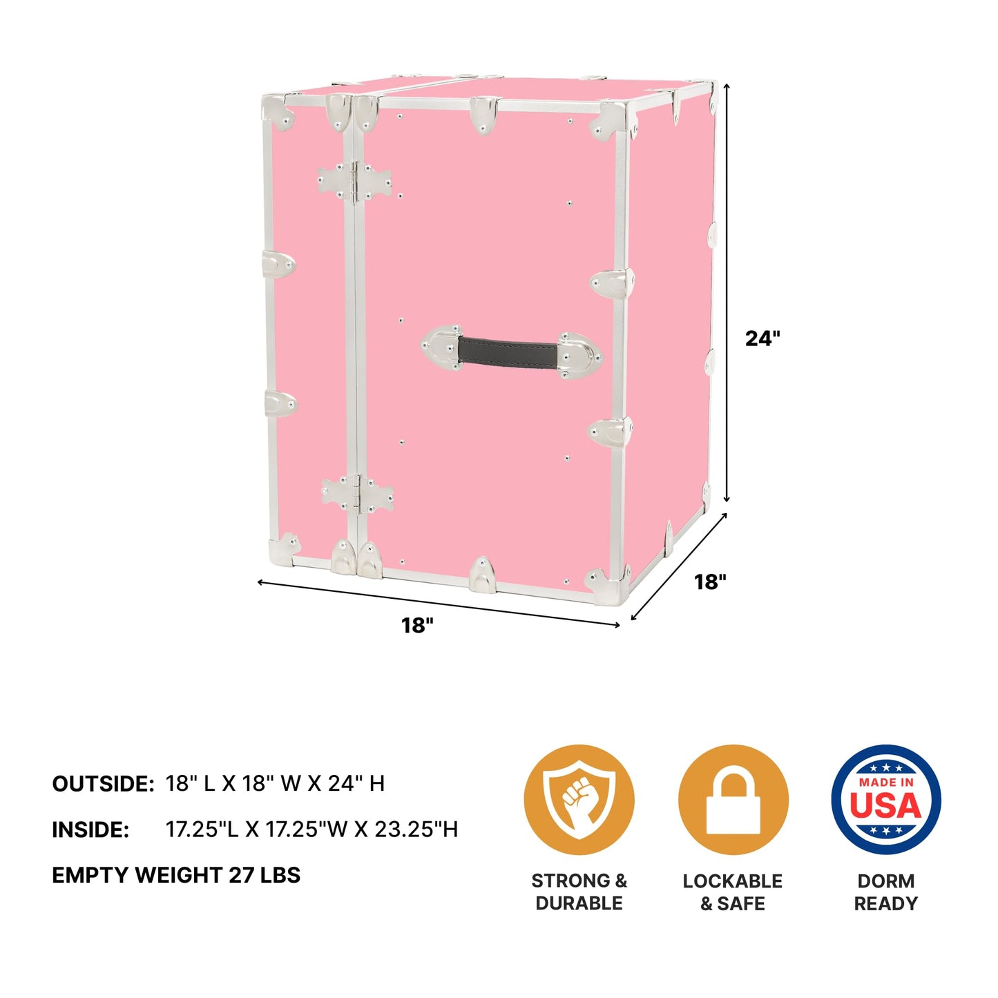 Rhino Trunk & Case Bedside Cube – 18"x18"x24" Vertical Storage Trunk with Adjustable Shelf – Bedroom Nightstand, College Dorm Storage, End and Side Table, Office Cabinet – Strong Furniture – USA-Made
