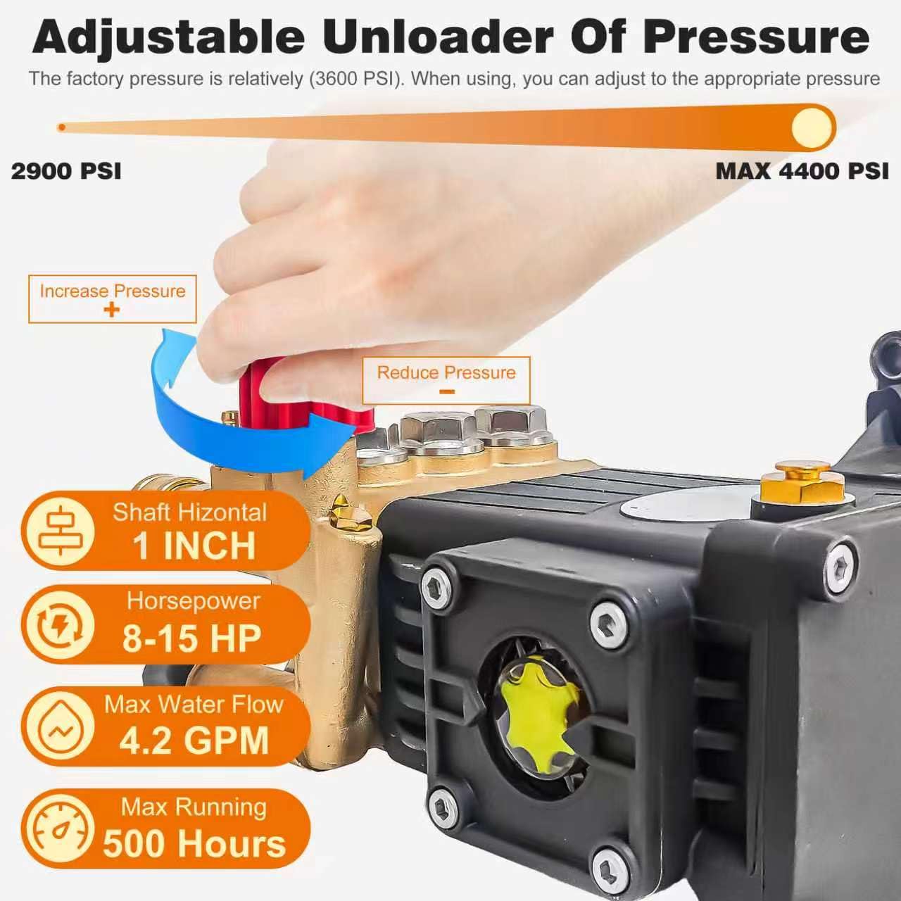 4400 PSI Triplex Pressure Washer Pump, 1" Shaft Crankshaft Pump