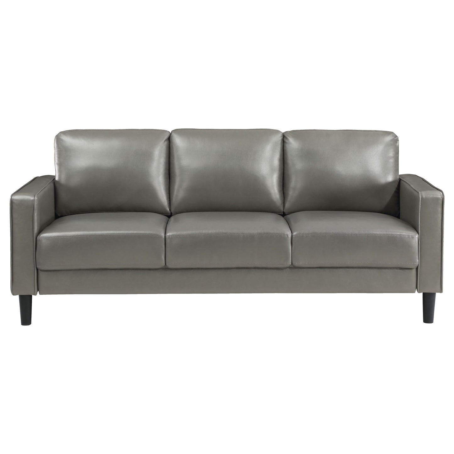 Coaster Home Furnishings - Ruth - Faux Leather Upholstered Track Arm Stationary Sofa with Foam Seat and Webbed Backrest - Transitional - Living Room - Gray - 508365