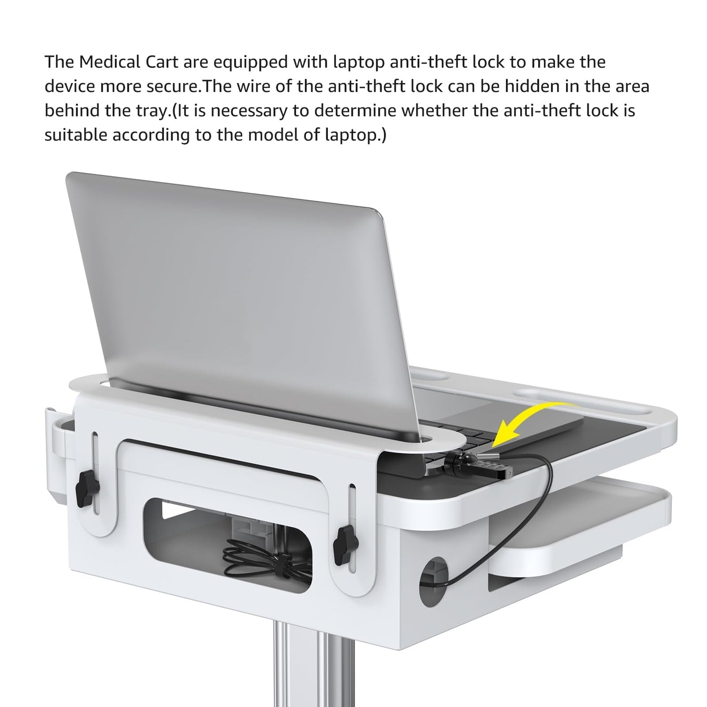 BEWISER Medical Cart Mobile Trolley Height Adjustable Easy Installation Pallet Cart with Oral Scanner Holder Laptop Workstation