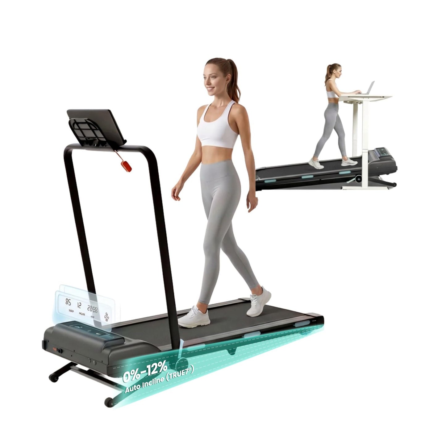 Jackfield Walking Pad with Handle Bar, 3.5HP Walking Pad Treadmills for Home, Portable Under Desk Treadmill with 12% Auto Incline, LED Display, Bluetooth Speaker, 450 Lbs Capacity, APP Connect