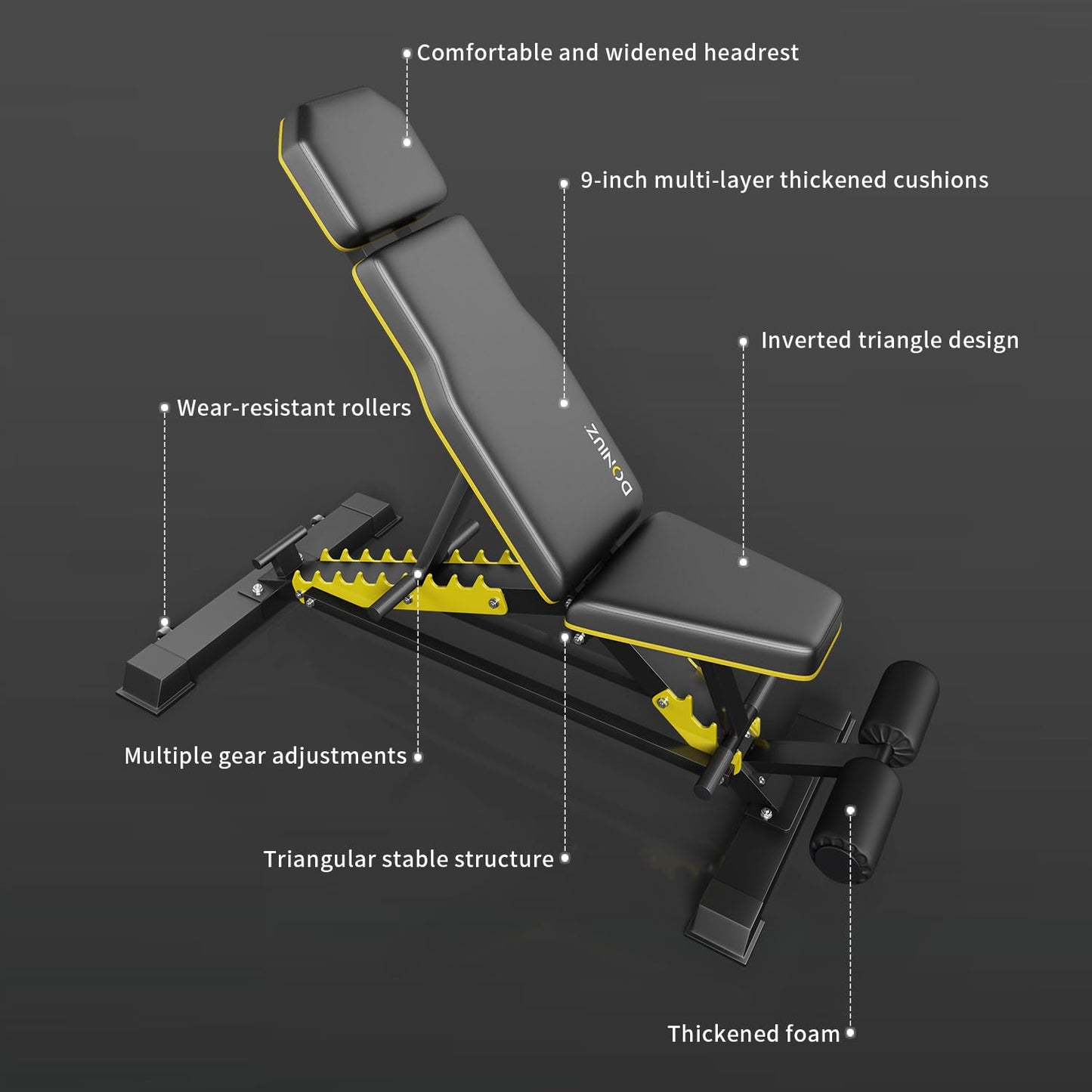 DONIUZ Heavy Duty Bench Adjustable Workout Bench Press Set for Home Gym Strength Training, Multi-Functional Roman Chair with Headrest, Max Load 1200 (DZ-025)
