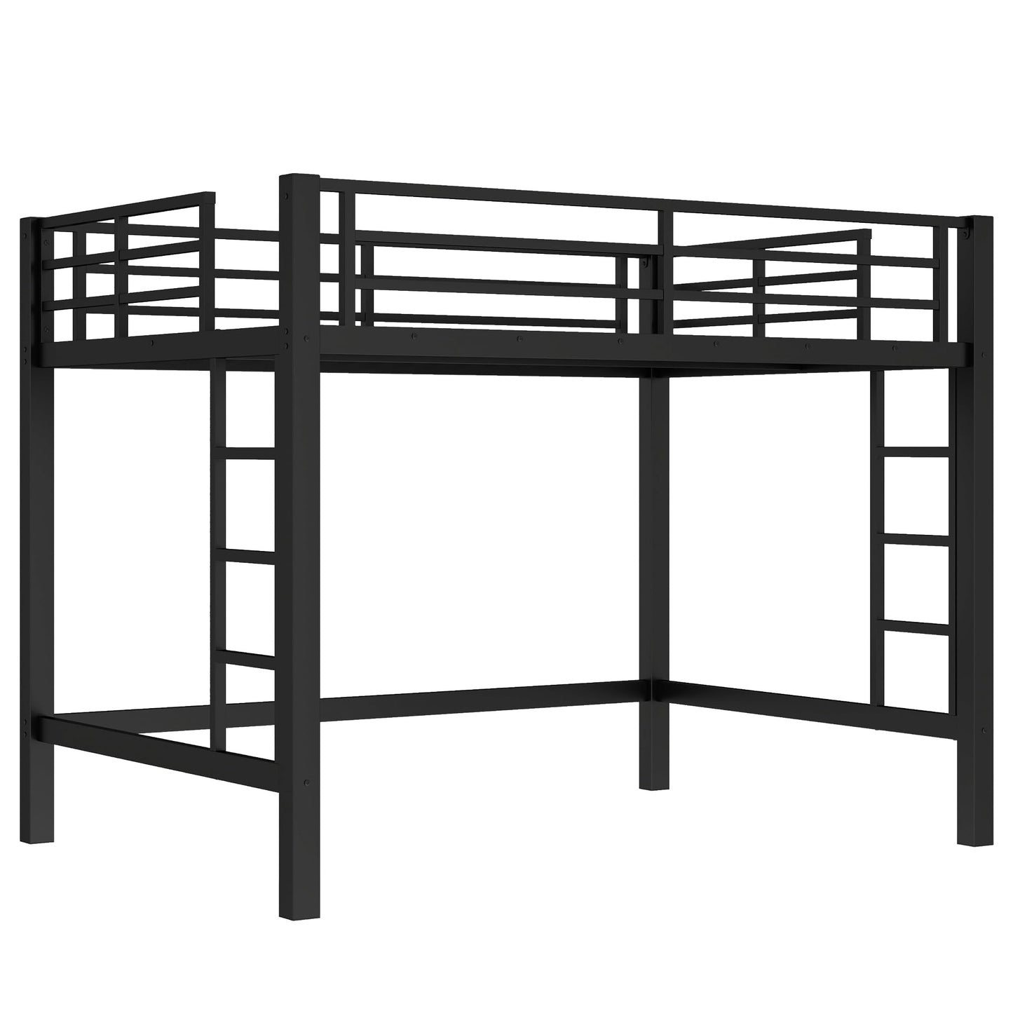 Bellemave Full Loft Bed with 2 Ladders and Guardrails, Metal Loft BedFrame for Adults, Kids, Teens, Black