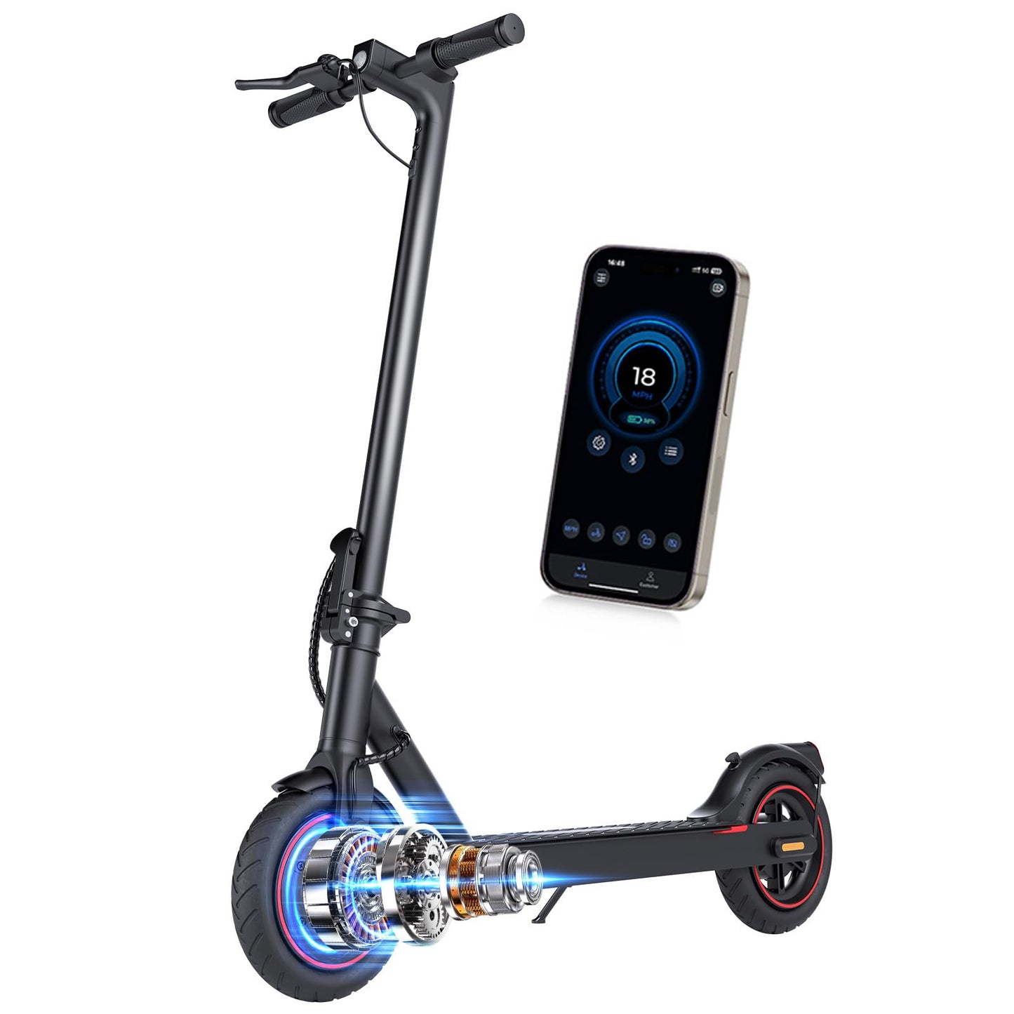 HopCycle Electric Scooters - Electric Scooter Adults, 1200W/1000W/500W Motor, 28/25/21/18 MPH Top Speed, 10''/8.5'' Tires, 28/25/23/21Miles, APP Control E Scooter for Teens Dark Black