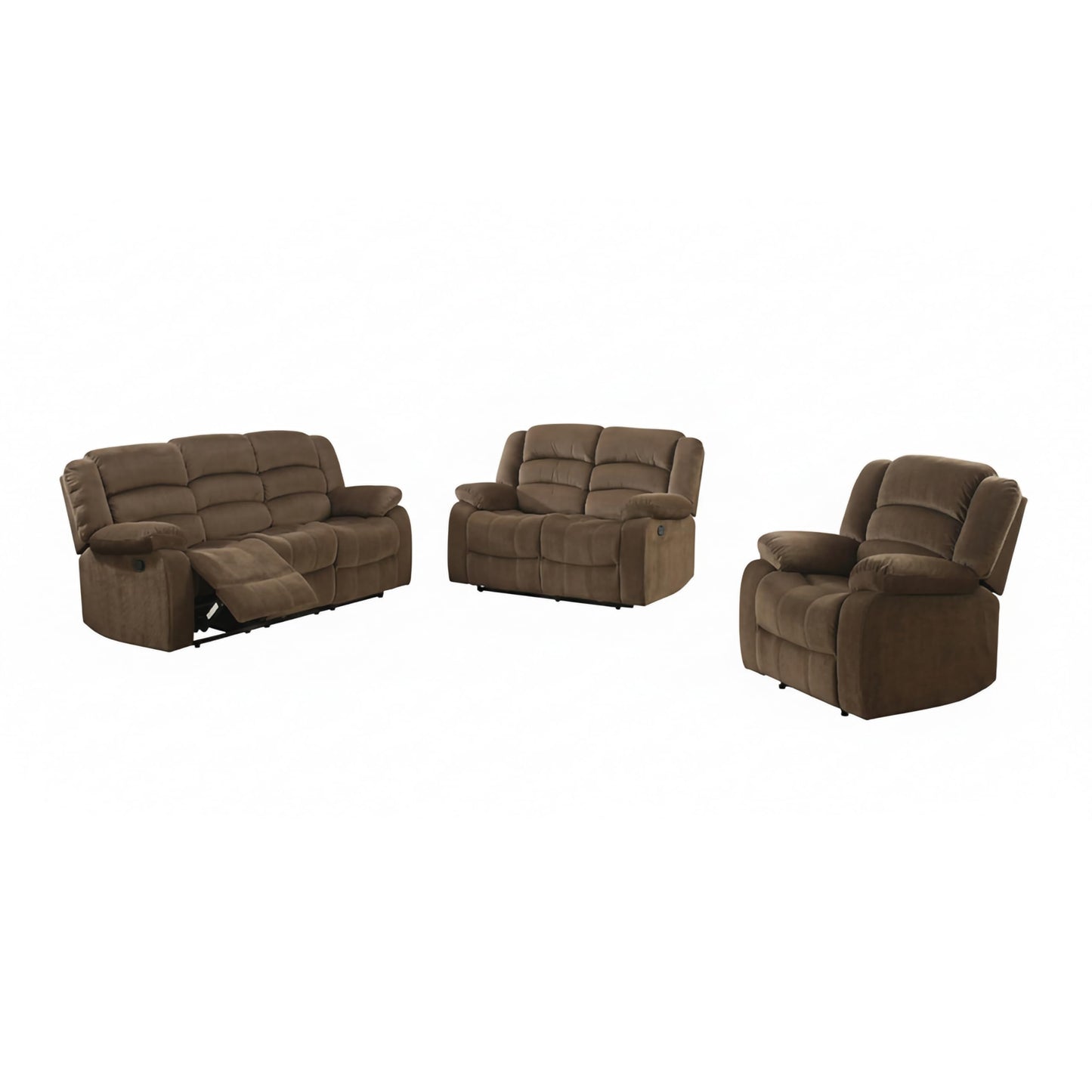 AC Pacific Bill Collection Contemporary 3Piece Living Room Upholstery Sofa Set with 5 Recliners, Sofa, Loveseat & Reclining Chair, Brown