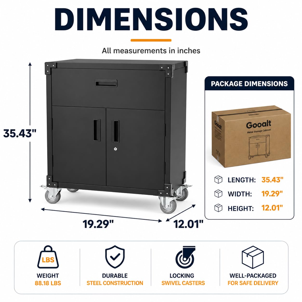 EliteEdge 31" Metal Storage Cabinet with Drawers and Wheels, Lockable Rolling Tool Cabinet, Heavy Duty Steel Utility Cabinet for Garage Workshop, Adjustable Shelf, Locking Wheels, Black