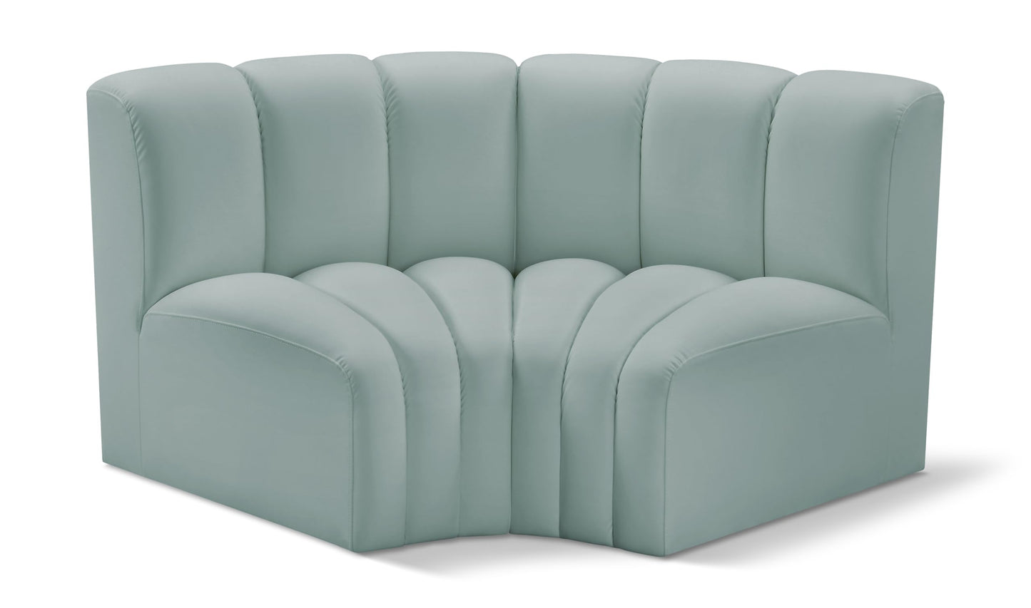 Meridian Furniture 101Mint-S2B Arc Collection Modern | Contemporary Modular Sofa with Soft Mint Green Vegan Leather, Deep Channel Tufting, Modular, 60" W x 33" D x 30" H, Mint