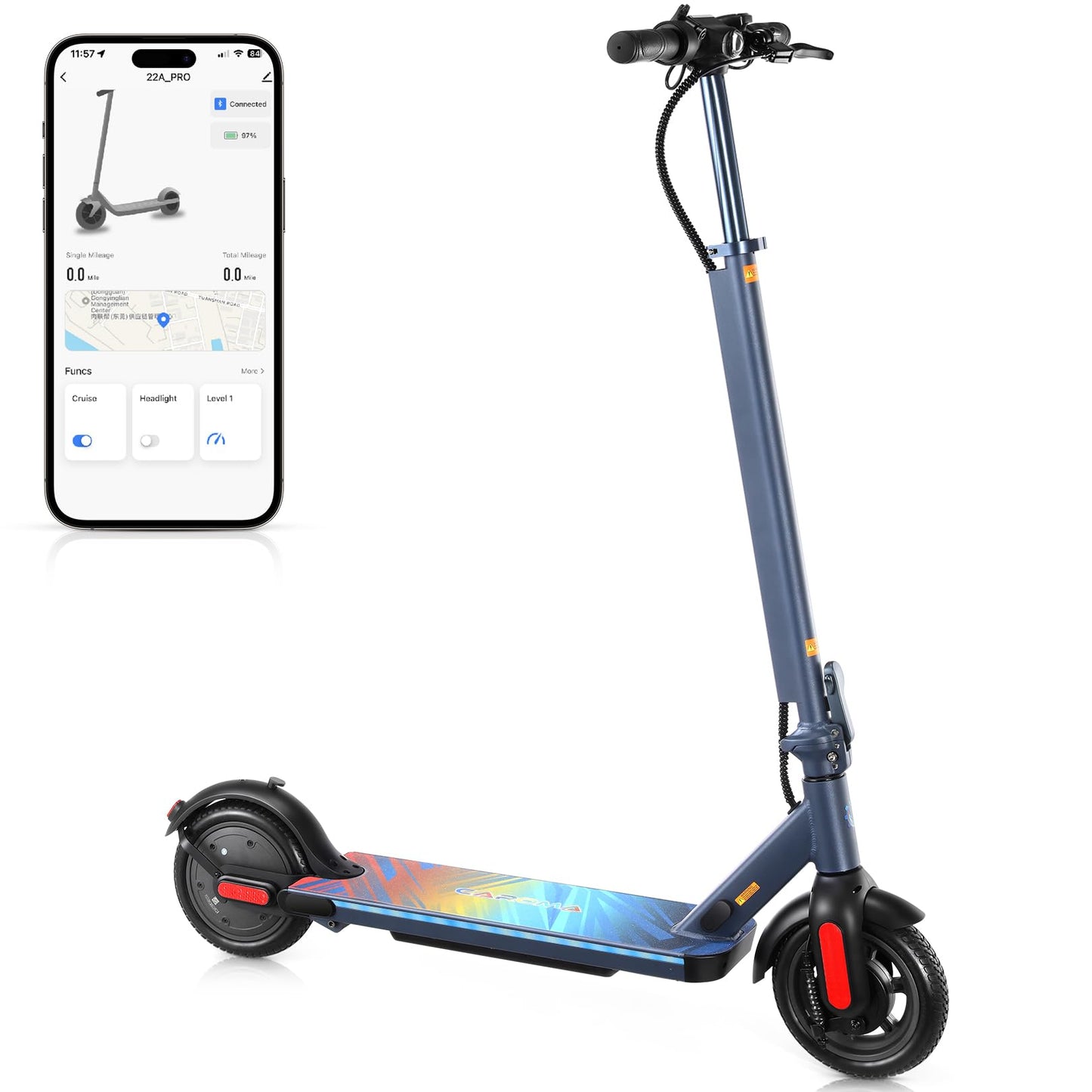 Caroma Adult Electric Scooter 350W, Max 20 Miles & 20 Mph, 9" Big Tires Electric Scooters Adults, Height Adjustable E Scooter for Adults, Foldable Commuting Scooter Electric, 265Lbs Load, Blue