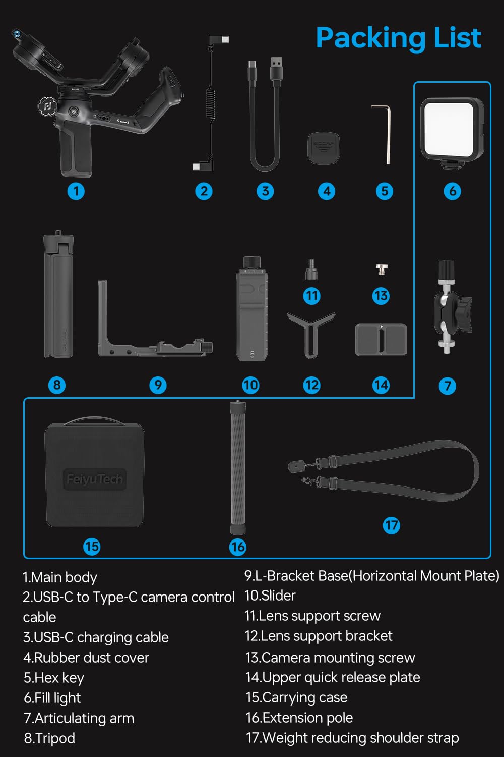 Feiyu SCORP 3 Kit Gimbal Stabilizer for DSLR and Mirrorless Camera,Built-in AI Tracker,Detachable Remote Handle,for Canon/Sony/Nikon/Fujifilm,7.72lbs Payload, Professional Video Stabilizer + Case