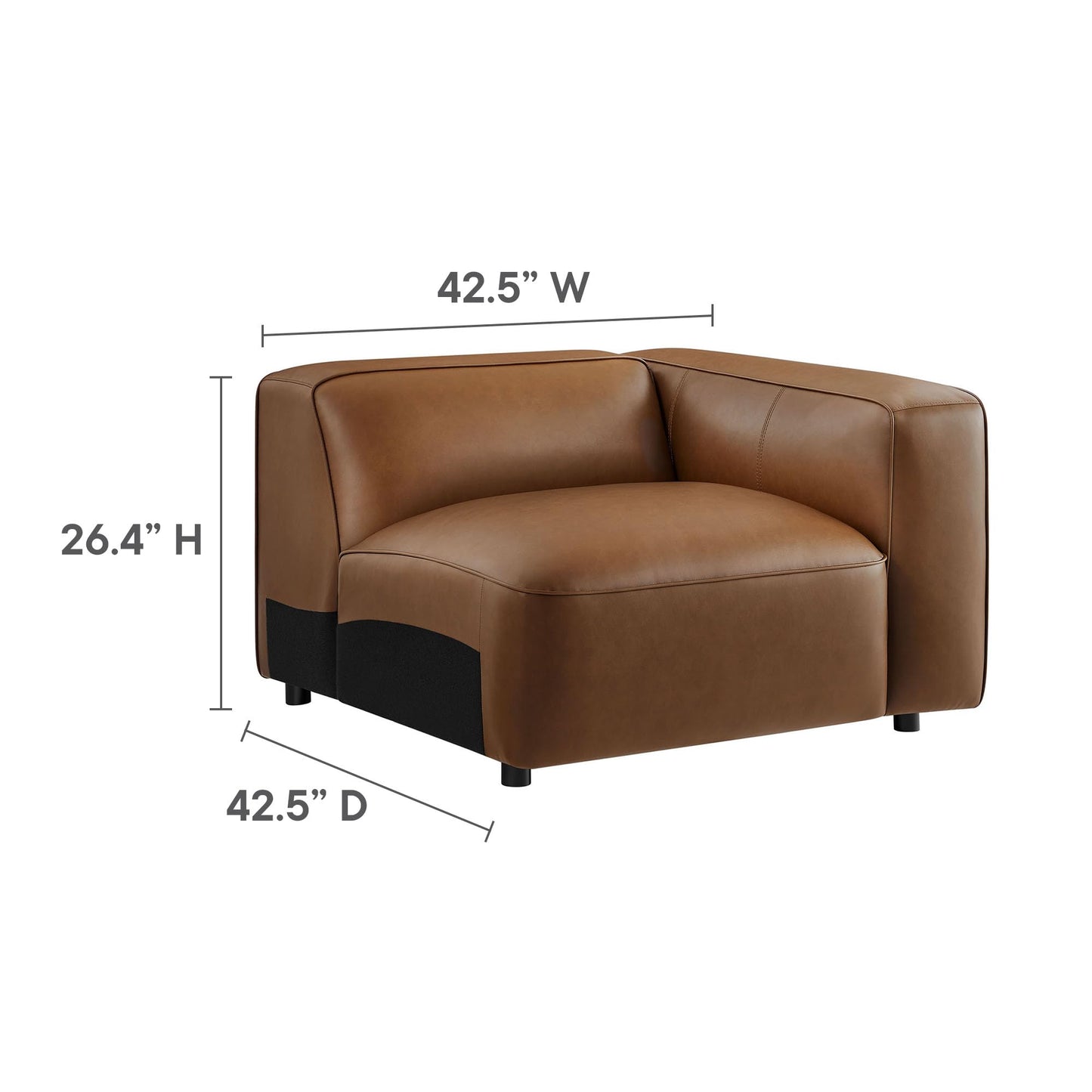 Modway Auren Vegan Leather 3 Piece Modular Sofa in Coffee - Faux Leather 3 Seater Couch - Comfy Mid Century Modern PU Leather Sofa for Living Room, Apartment, Loft