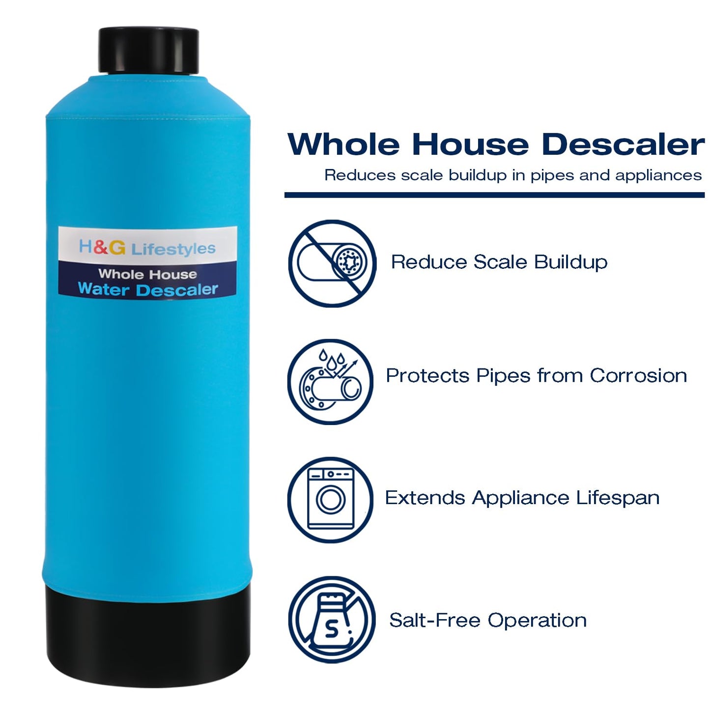 H&G Lifestyles Whole House Water Descaler Saltless, NSF Certified Salt Free Water Softener Systems for Well Water & City Water, Anti Scale Buildup,Scale Inhibitor Filter,Silver-Enhanced, 700,000 Gl