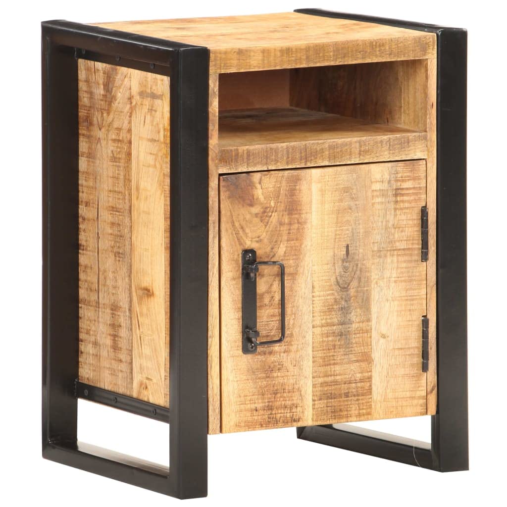 KGFHERENB Bedside Cabinet, Solid Mango Wood Nightstand with Storage Door, Industrial End Table with Metal Frame, Rustic Side Table for Bedroom and Small Spaces, Brown, 15.7 x 13.8 x 21.7 in
