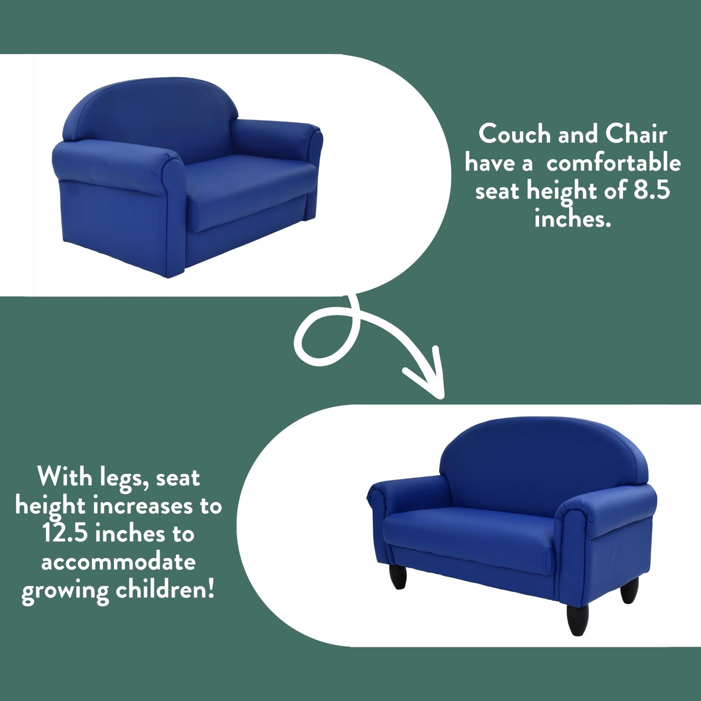 Children's Factory As We Grow Toddler Sofa, Blue, CF805-197, Flexible Seating for Daycare or Preschool, Kids Reading Couch, Playroom Furniture