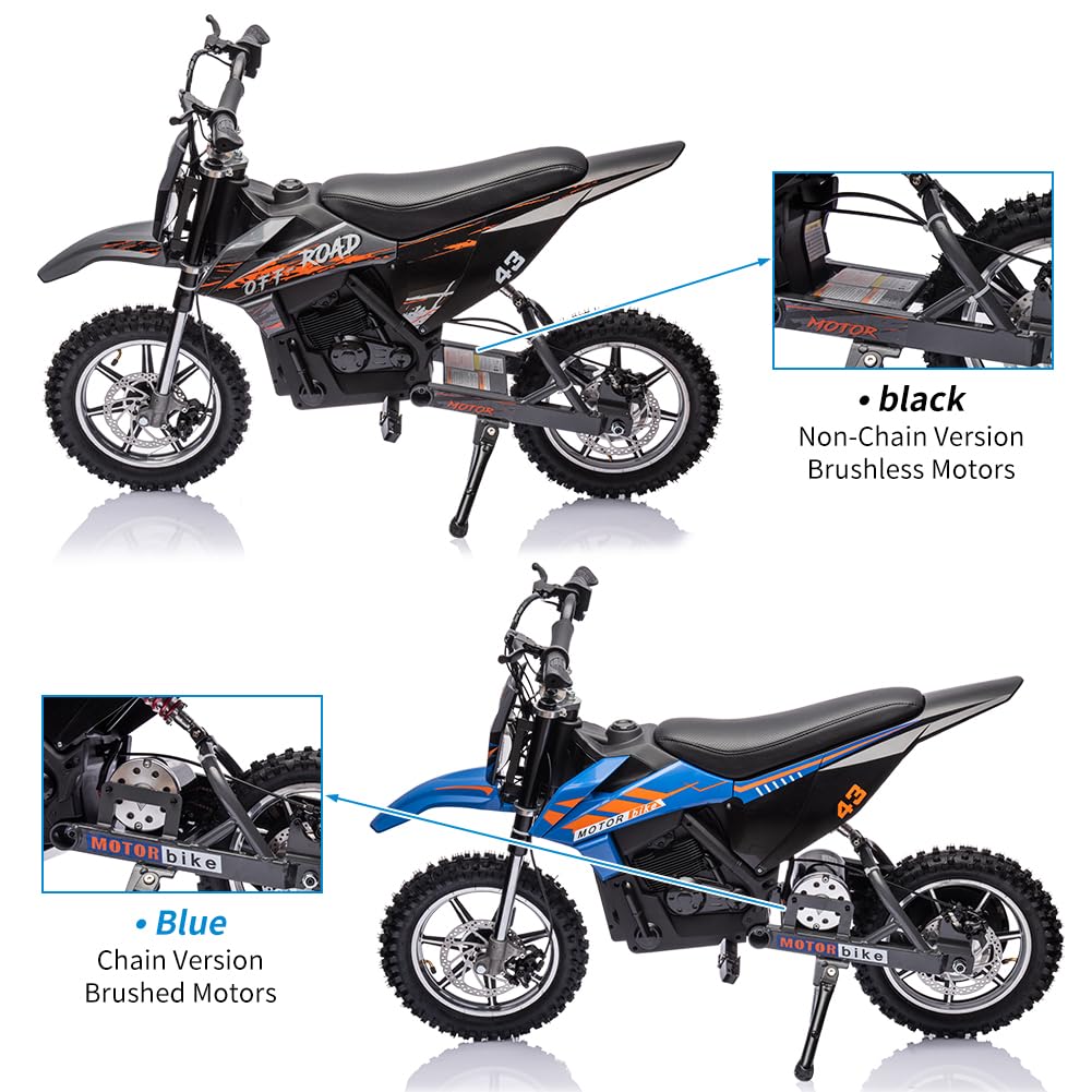 36V Electric Dirt Bike for Kids, Ride on Motorcycle 500W Brushed Motor Variable Speed to 15.5MPH with LED Headlight, Leather Seat,Chain-Driven for Teens Max Load 175lbs,Blue