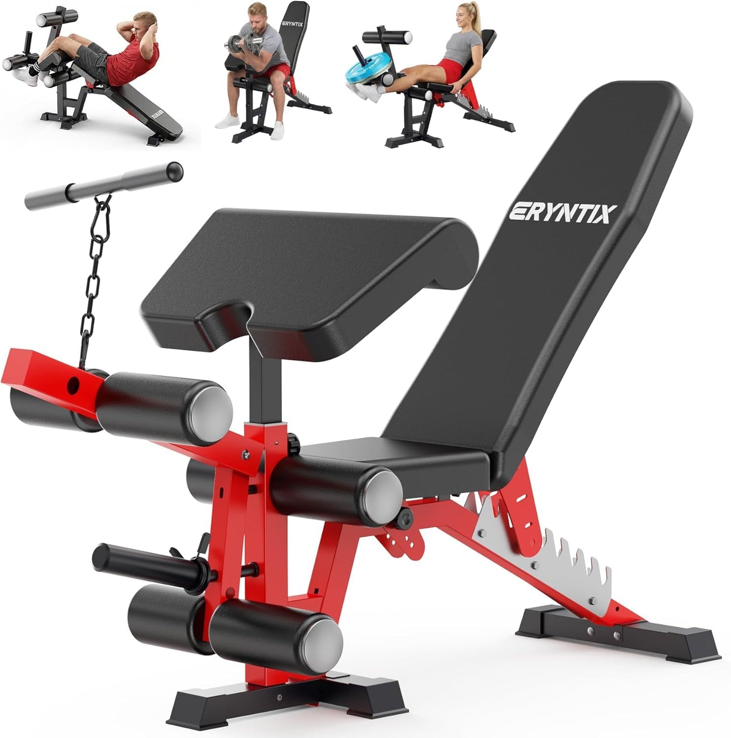 Eryntix Adjustable Leg Extension and Curl Machine, Foldable Pro Heavy-Duty Weight Bench, 1600LBS Workout Bench, 21-Position Multifunctional Weight Benchs, Iscc Plus Certified for Home Gym(M1 Pro)
