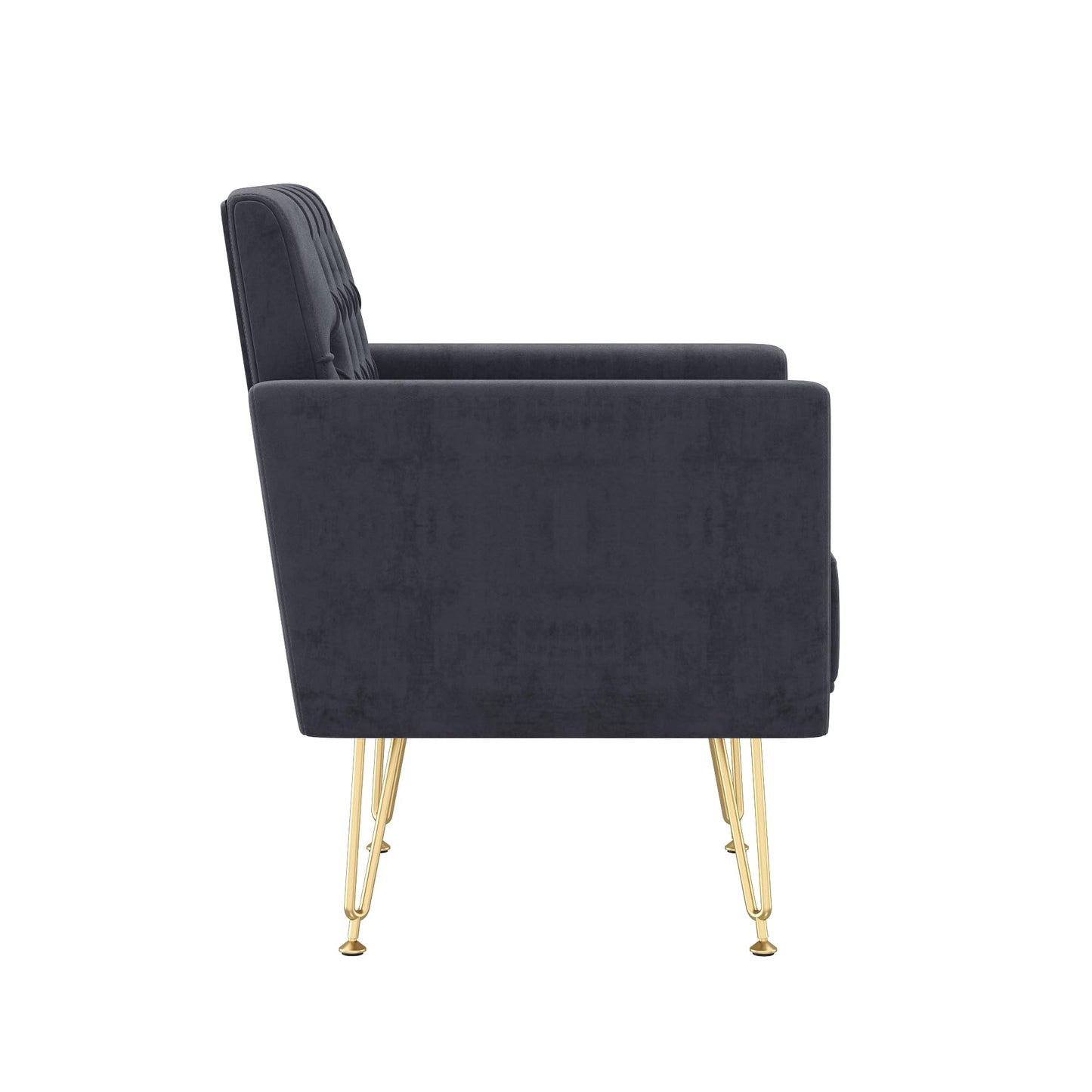 KEIKI Cute Velvet Accent Chair, 31 Inch Modern Tufted Upholstered Armchair with Metal Leg, Comfortable Single Sofa Side Reading Chairs, Comfy Arm Chair for Bedroom Living Room, Easy Assembly, Black