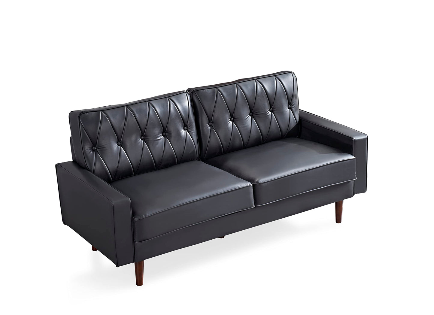 Container Furniture Modern Style Faux Leather Sofa with Elegant Round Tapered Legs and Button Tufted Backrest Perfect for Living Room, Bedroom or Home Office, 69.3’’ Wide, Black