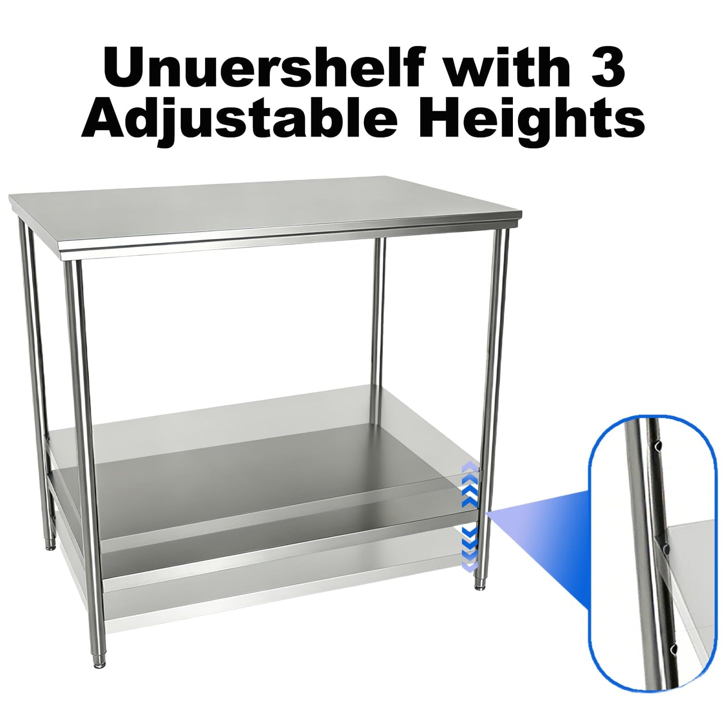 Weejian Stainless Steel Prep Table 48 x 24 x 33.5 Inch, Heavy Duty Commercial Work Table with Adjustable Undershelf, Kitchen Prep Table for Restaurant Bakery Home Workshop Garage