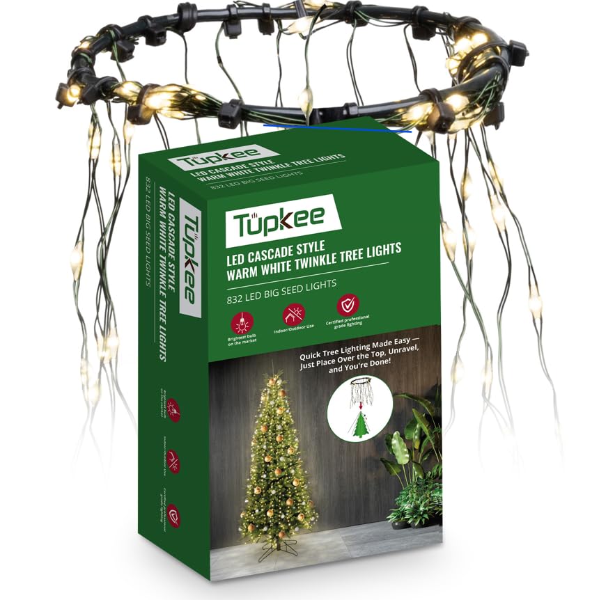 Tupkee LED Christmas Tree Lights, Warm White, 8 Feet, Model JT-DC120V0700-D, Random Twinkle, 208 of 832 Lights, Plastic