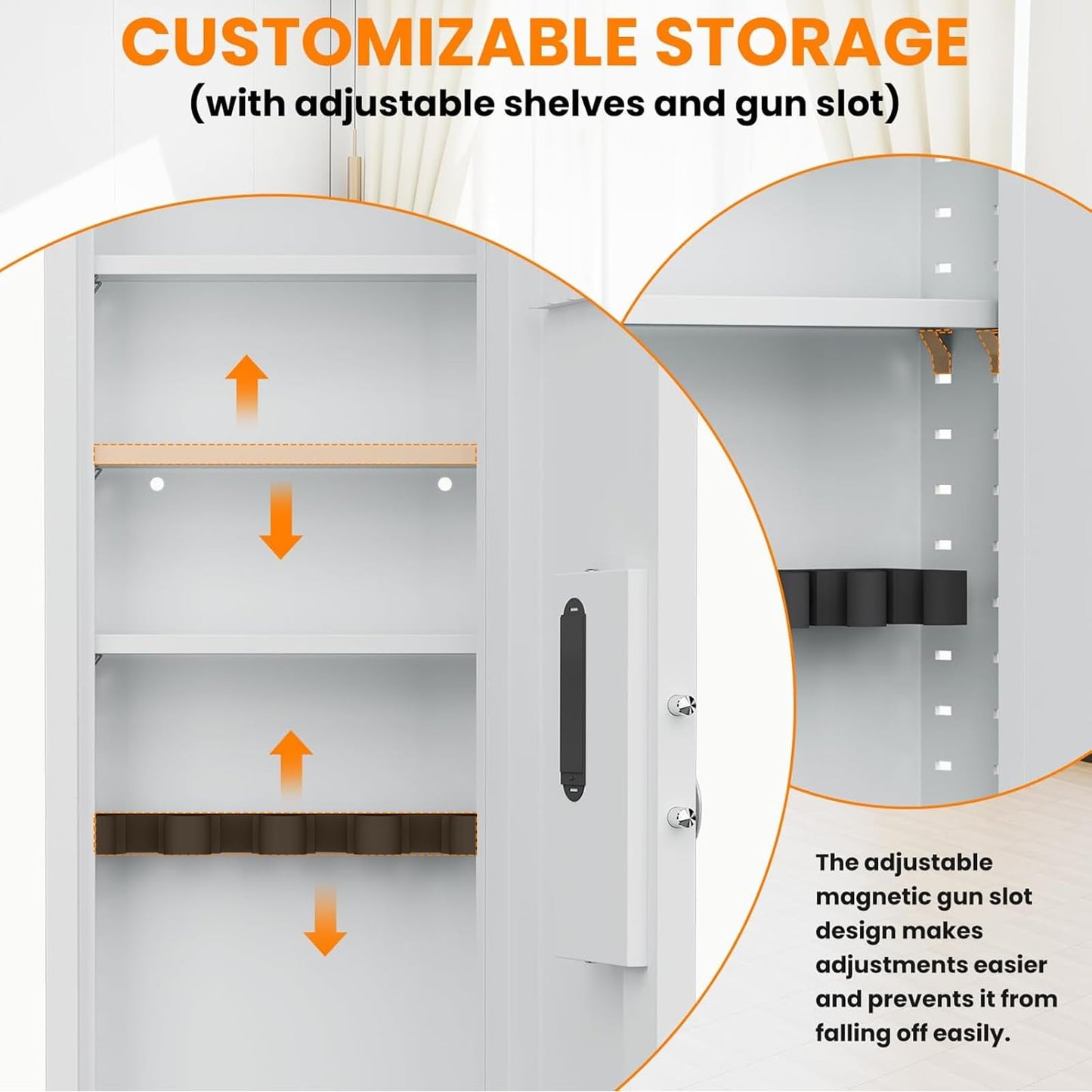 Omethey 53.15" Wall Safe Between the Studs, Hidden Safe with Dual Alarm System and Silent Mode, Wall Gun Safe with 3 Adjustable Shelves and Magnetic Slot (White-Digital)