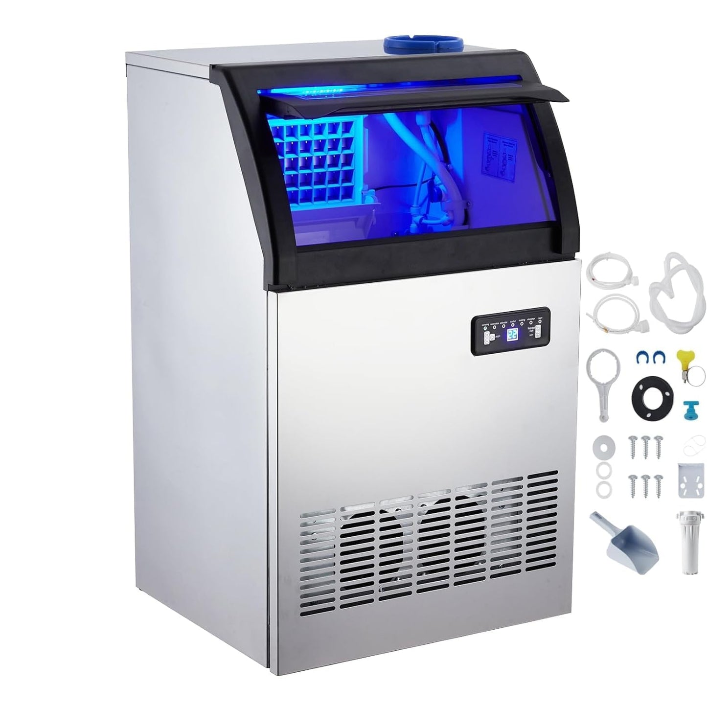 GarveeHome Ice Maker Machine, Stainless Steel Under Counter 200 LB/24h Commercial Ice Maker with 55 LBS Storage Capacity, 90 Ice Cubes for Home, Bar, Restaurant, Outdoor Activities