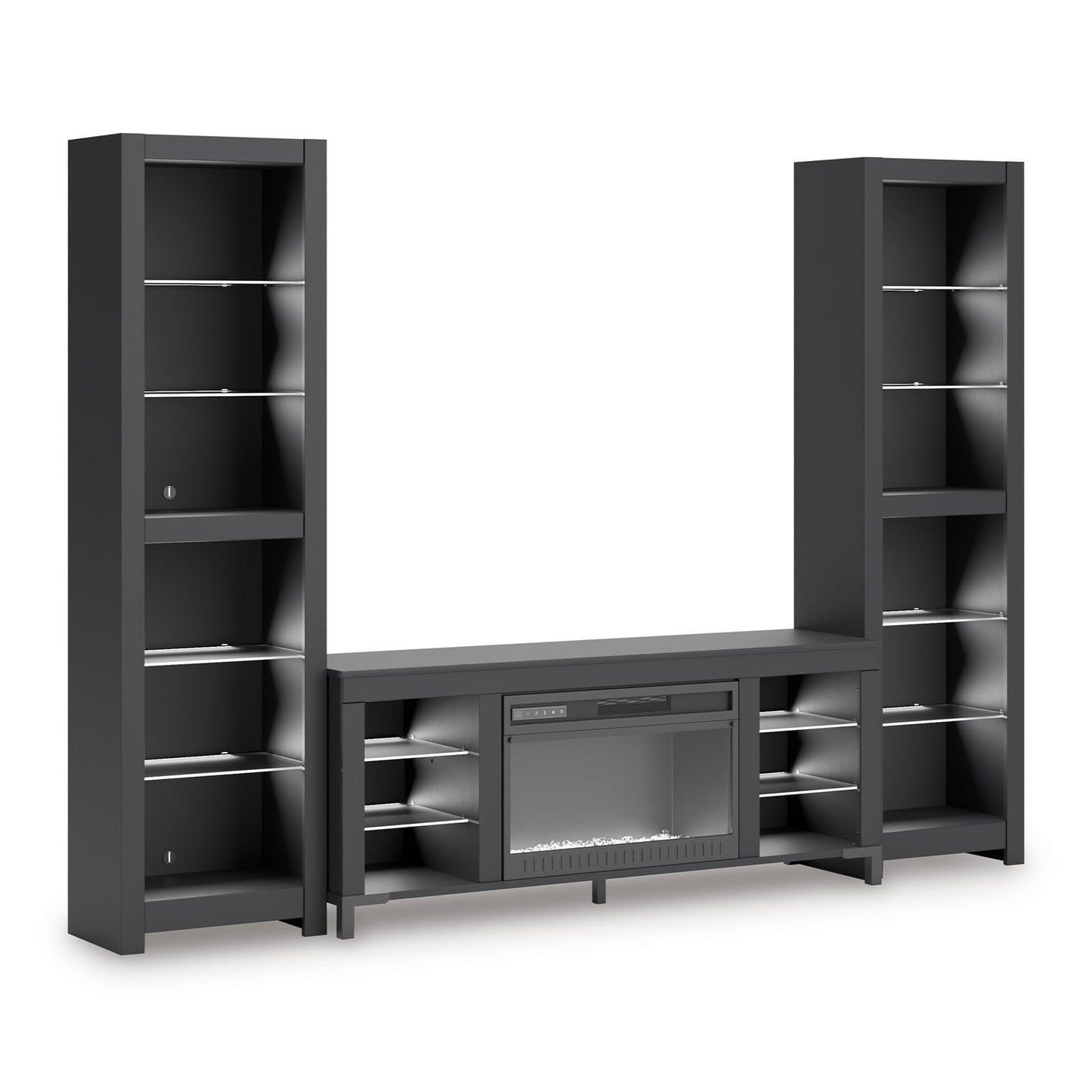 Signature Design by Ashley Cayberry Modern 3-Piece Entertainment Center with Electric Fireplace for TVs up to 68", Black