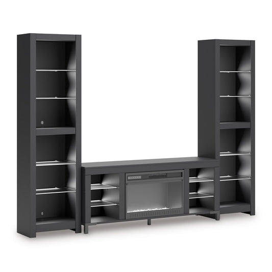 Signature Design by Ashley Cayberry Modern 3-Piece Entertainment Center with Electric Fireplace for TVs up to 68", Black
