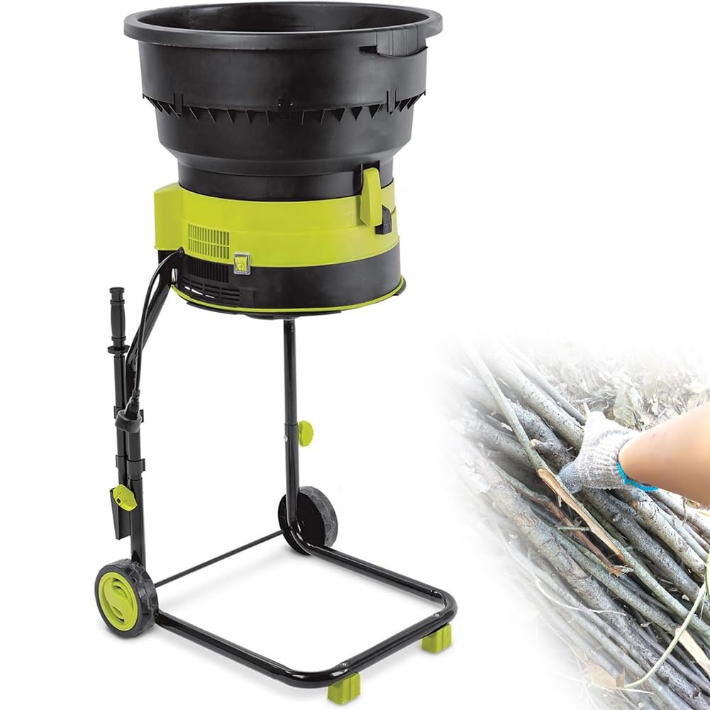 Zocxielr Wood Chipper Garden Shredder, 2500W Electric Leaf Crusher with Wheels and Storage Bag, 8000rpm for Yard Cleanup
