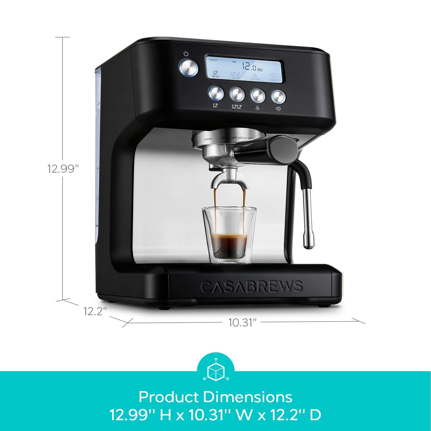 CASABREWS Ultra Espresso Machine with LCD Display, 20 Bar Espresso Maker with Powerful Milk Frother, Customizable Brewing Temperature, Barista-Level Latte and Cappuccino Machine for Home, Black