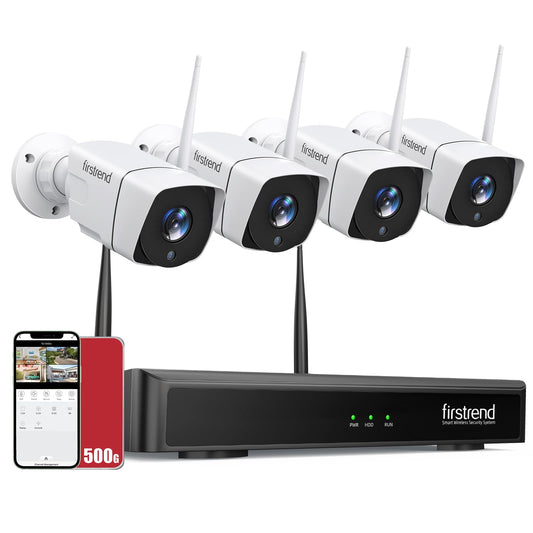 2026 Update Firstrend Wireless Security Camera System Outdoor, 2 Way Audio& Human Detection, 8CH System with 4pcs WiFi IP CCTV Cameras for Home Security,IP66 Waterproof,24/7 Recording,No Monthly Fee
