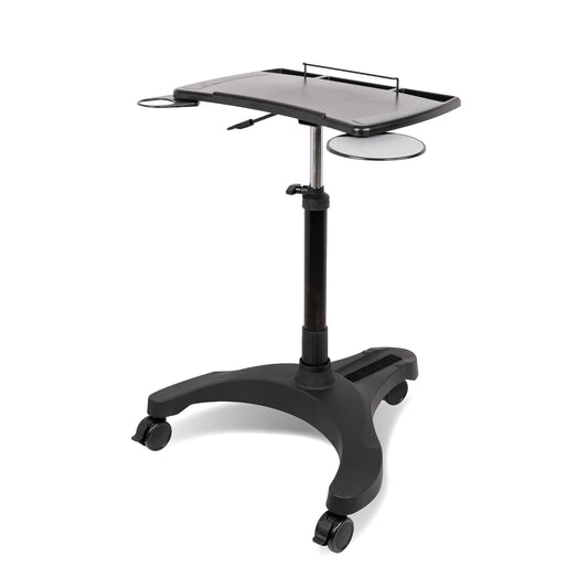 EHO Mobile Laptop Standing Desk Carts on Wheels with Stationery Storage, Pneumatic, Height Adjustable Rolling Stand, Sit to Stand Computer Cart, Workstation for Home, Office, Medical and School