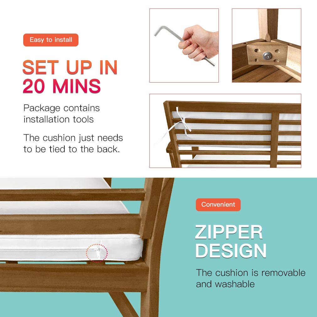 FDW 4-Piece Patio Conversation Set Acacia Wood Outdoor Sofa & Chairs with Coffee Table, Water-Resistant Cushions for Backyard, Garden, Balcony, Porch, Deck, Poolside, Beach Chat Set