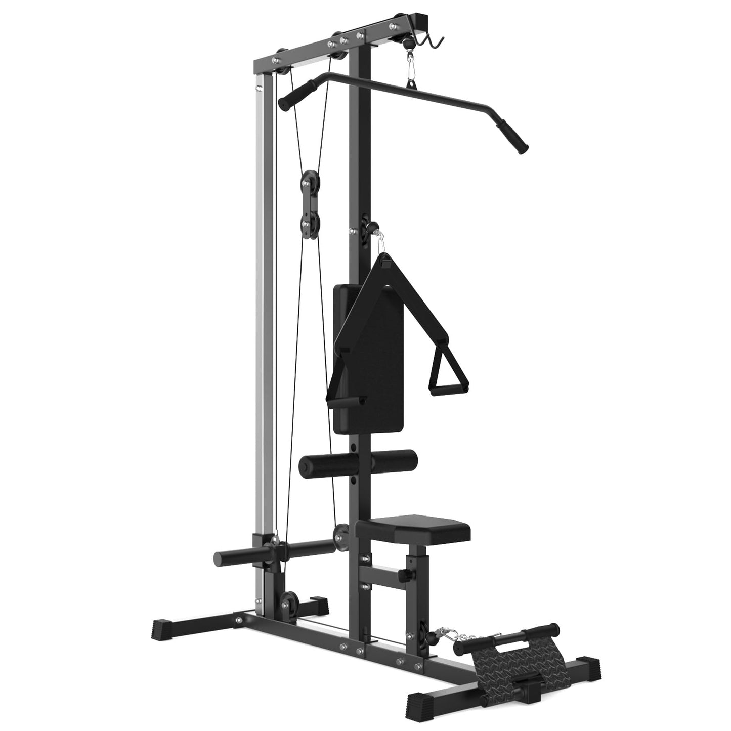 Patikuin LAT Pulldown & Row Machine - Dual Pulley Cable System for Home Gym - Adjustable Leg Support - 20 Height Levels - 400LB Capacity - Full Black