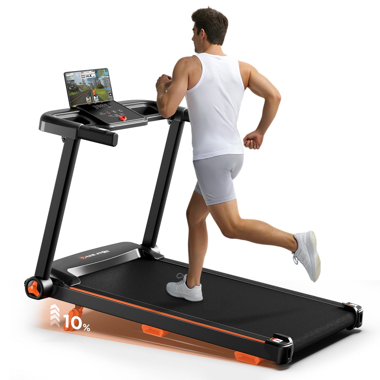 YUEJIQI Treadmills for Home, 3.0HP Quiet Brushless Foldable Treadmill with Incline, Small Space Portable Running Walking Machine, 300 Lbs Capacity with Bluetooth APP & Pulse Monitor