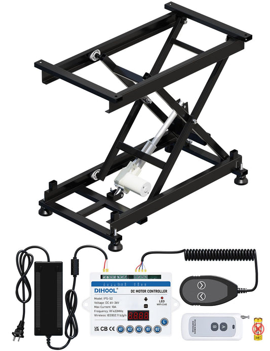 DIHOOL Electric Scissor Lift Table, 350Lbs Capacity, 7.68"-26.77" Height Adjustable Lifting Platform, Super Quiet with Remote & WiFi Control, Obstruction Detection, AC/DC Power for Home/Industrial Use