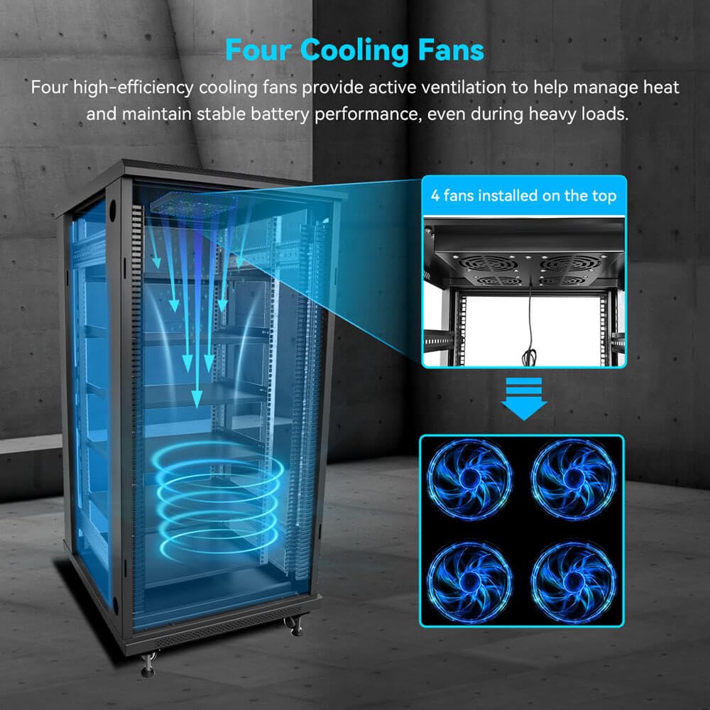 SGPWATT SUNGOLDPOWER 6-Layer Enclosed Battery Cabinet with 600A Bus Bar and Wheels, Compatible 100AH 3U Rack LiFePO4 Lithium Batteries, Ventilation Design, for Solar System and Energy Storage