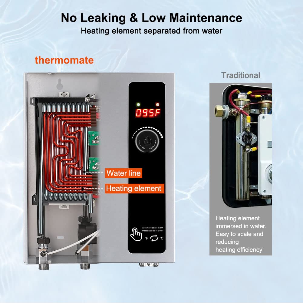 Tankless Water Heater Electric 18kW at 240 Volt, ThermoMate On Demand Instant Hot Water Heater Up to 4.4GMP, Self-Modulating Energy Saving for Residential Indoor Shower, Draw 76Amp