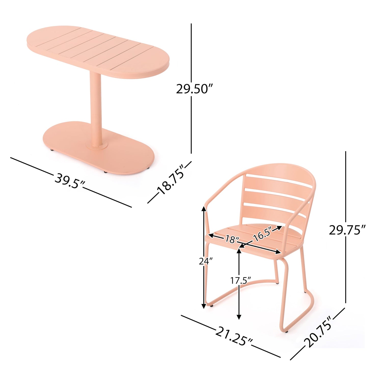 Christopher Knight Home Adley Outdoor Bistro Set, 3-Piece Bistro Table and Chair Set of 2, Patio Furniture Set with Iron Frame, Bistro Dining for Poolside Garden Cafeteria, Matte Coral