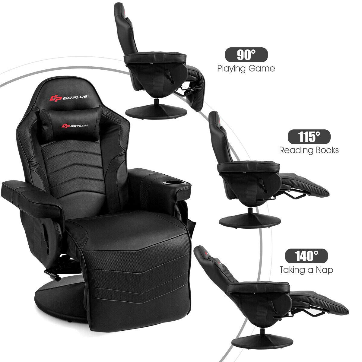 Goplus Massage Gaming Chair, Racing Style Gaming Recliner w/Adjustable Backrest and Footrest, Ergonomic High Back PU Leather Computer Office Chair Swivel Game Chair w/Cup Holder and Side Pouch