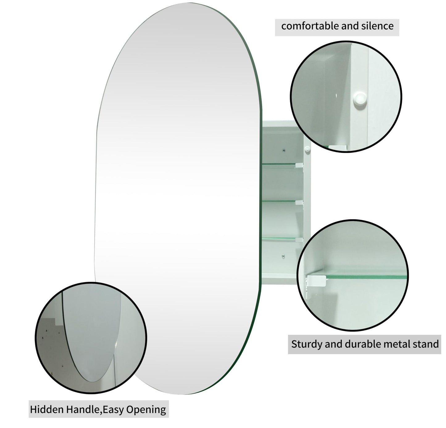 HESONTH 20x30 Inch Oval Frameless Mirror Cabinet,Bathroom Medicine Cabinet with Frameless Mirror, Wall Mounted Cabinet for Bathroom Toilet Kitchen,Recess or Surface Mount Installation