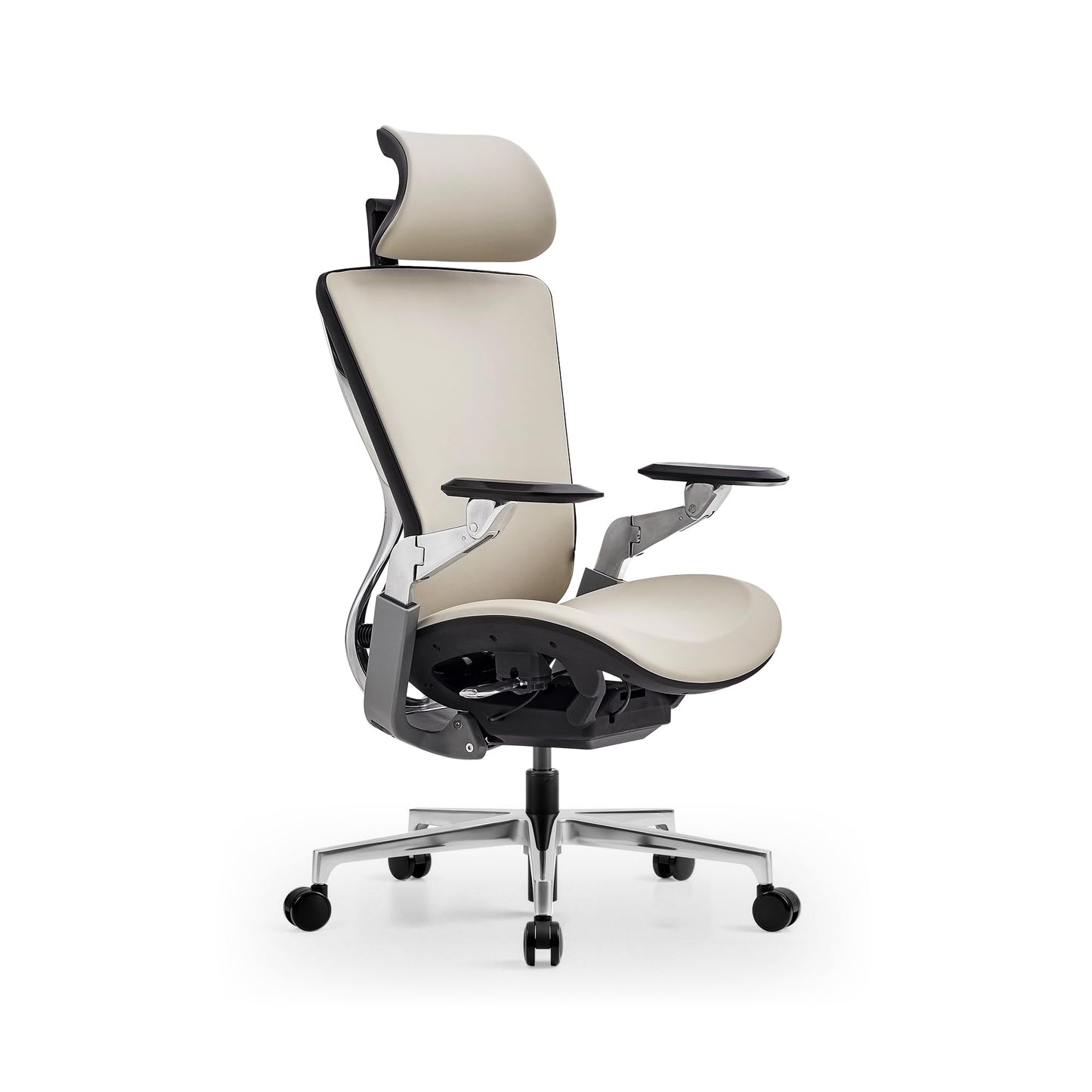 TOMU Ergonomic Executive Office Chair, Genuine Leather High Back Design with 5D Armrest & 3D Headrest for Gaming, Home and Work, Cool and Luxury (Apricot Gray)