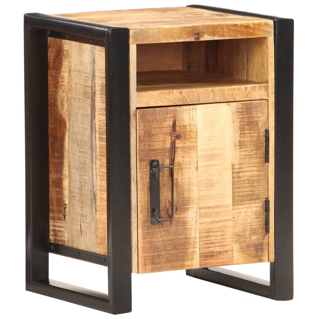KGFHERENB Bedside Cabinet, Solid Mango Wood Nightstand with Storage Door, Industrial End Table with Metal Frame, Rustic Side Table for Bedroom and Small Spaces, Brown, 15.7 x 13.8 x 21.7 in
