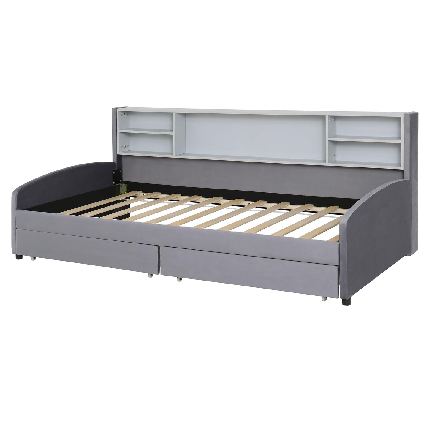 Merax Twin Size Upholstered Platform Bed with Storage and Drawers, Gray