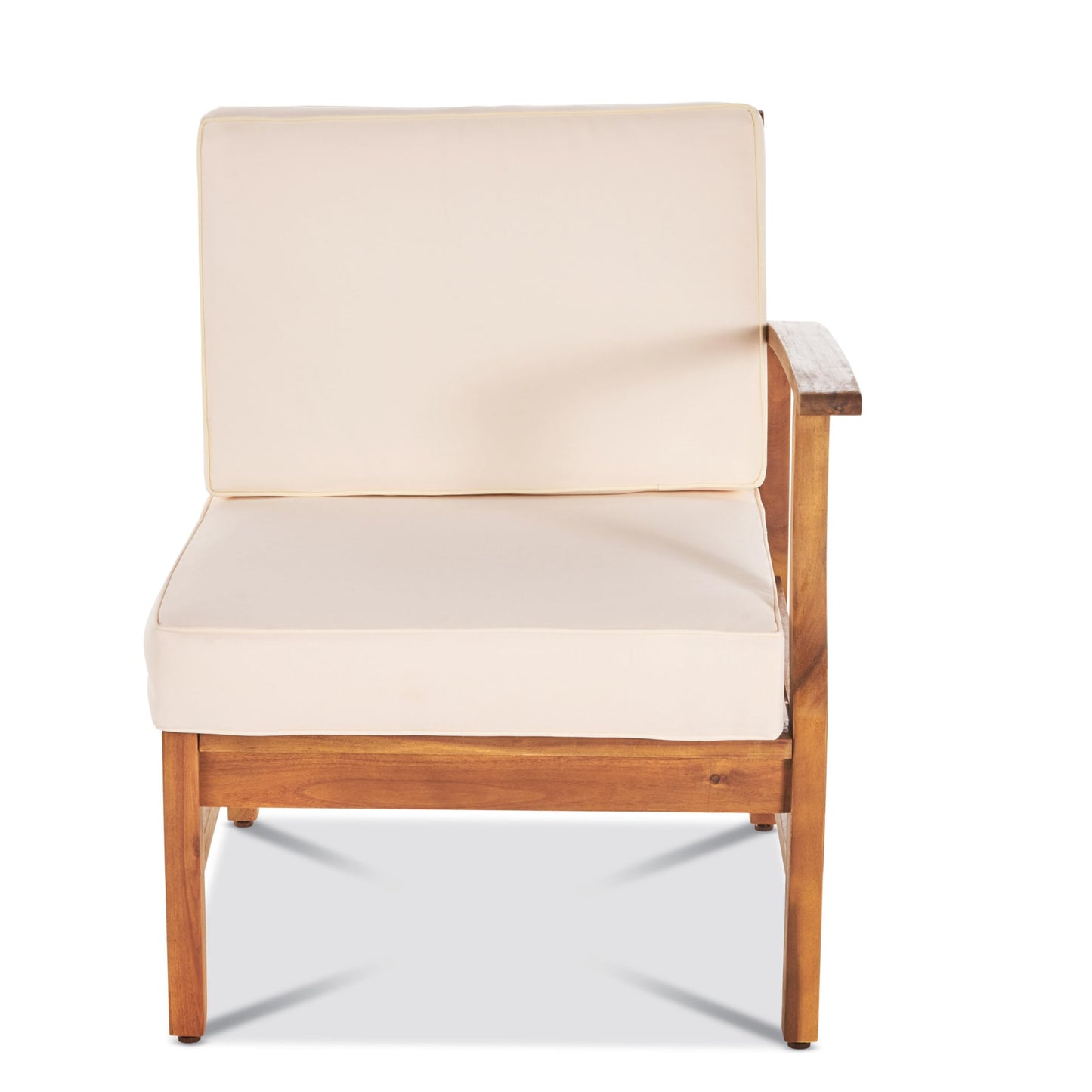 Christopher Knight Home Illona Outdoor 5 Seater V-Shaped Acacia Wood Sofa Set with Square Fire Table and Tank, 23.75 "W x 28 "D x 32.75 "H, Teak + Cream + Light Gray